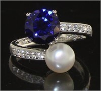 Stunning 2.25 ct Sapphire & 7 mm Pearl Ring