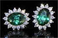 Stunning Oval Emerald & White Topaz Halo Earrings