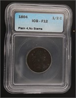 1804 No Stems/Plain 4 Copper Half Cent