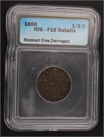 1806 Rotated Die F-15 Details Copper Half Cent