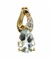 10kt Gold  Aquamarine & Diamond Accent Pendant