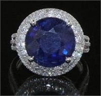 14K Gold 8.75 ct Sapphire and Diamond Ring