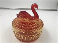Vintage custard glass lidded candy dish, with swan