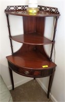 MAHOGANY CORNER SHELF WITH DRAWER