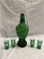 Green Decanter And Shot Glass's.