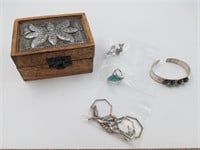 Small lidded box with assortment of silver alloy j