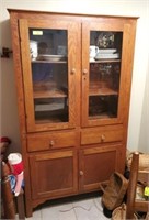 OAK PIE SAFE WITH GLASS DOORS