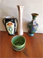 TRAY OF VASES- CLOISENNE, POTTERY, MISC
