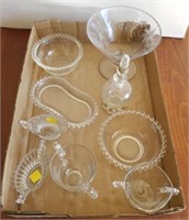 TRAY OF GLASSWARE, CANDLEWICK, MISC