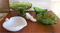 GREEN GLASS AND MILK GLASS