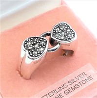 Sterling Silver genuine Marcasite Double heart