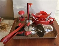 TRAY OF ASSORTED COOKWARE, MISC