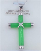 Sterling Silver genuine Jade Cross Pendant with