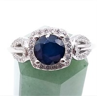 Sterling Silver 6mm genuine Sapphire (0.8cts) &