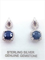 Sterling Silver 6mm genuine Sapphire (2cts) & CZ