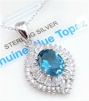 Sterling Silver 9x7mm genuine Blue Topaz (1.5cts)