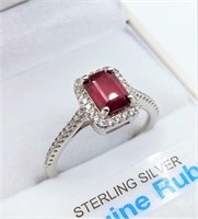 Sterling Silver 7x5mm genuine Ruby (1.3cts) & CZ