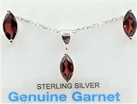 Sterling Silver 7x4mm genuine Garnet Earrings &