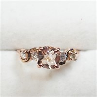 10K Rose Gold Morganite(1ct) Diamond(0.2ct) Ring