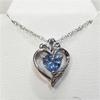 Silver Created Auqamarine 20" Necklace,