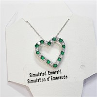 Silver Created Emerald 20"  Necklace,
