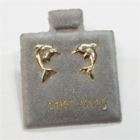 14K Yellow Gold Dolphin Screwback Earrings,