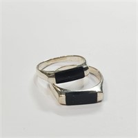 Silver Lot Of 2 Black Onyx  Ring (~Size 6.5),
