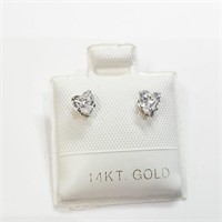 14K White Gold Cz Heart Shape Earrings,