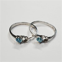 Silver Lots Of 2 Blue Topaz Ring (~Size 8),