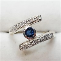Silver Created Sapphire Ring (~Size 7),