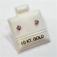 10K Yellow Gold Pink Cz Earrings,