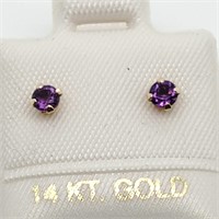 14K Yellow Gold Amethyst Earrings,