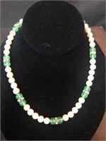 Faux Pearl and Green beaded Necklace