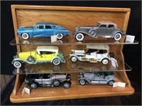 6 Franklin Mint Model Cars and case