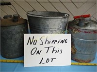 3pc Vintage Galvanized Bucket & Kerosene Cans