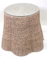 TROMPE L'OEIL JUTE DRAPED TABLE WITH GLASS TOP