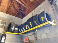 Corner Metal Rack attached to wall to hold tires
