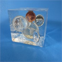 1967 COIN SET IN LUCITE PAPERWEIGHT