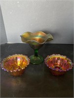 Carnival glass compote & candlestick holders