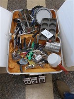 Suitcase W/Vintage Kitchen Klutter, Sifters,