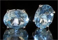 Natural 4.00 ct Oval Blue Topaz Earrings
