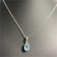 Natural 2.00 ct Oval Blue Topaz Necklace