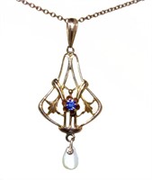10kt Gold Antique Pearl & Sapphire Necklace