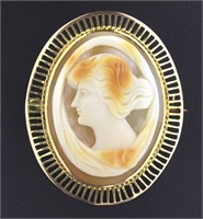 10kt Gold Antique Shell Cameo Pendant-Brooch