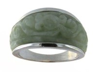 Natural Carved Jade Large Sterling Silver Ring
