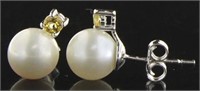 Beautiful White Pearl & Citrine Stud Earrings