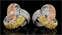 Tri-Toned Diamond Accent Designer Earrings
