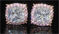 Cushion Cut Diamondlite CZ & Pink Topaz Earrings