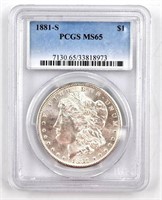 1881 S Morgan Silver Dollar, MS65