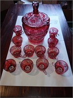 Cranberry Lead Crystal Punchbowl Set (very cool)